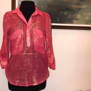 Koch Silk metallic Coral Blouse Top Small